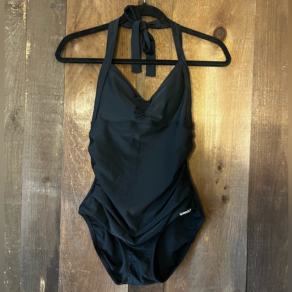 SPEEDO - Black One-Piece Halter Swimsuit - Size 10
